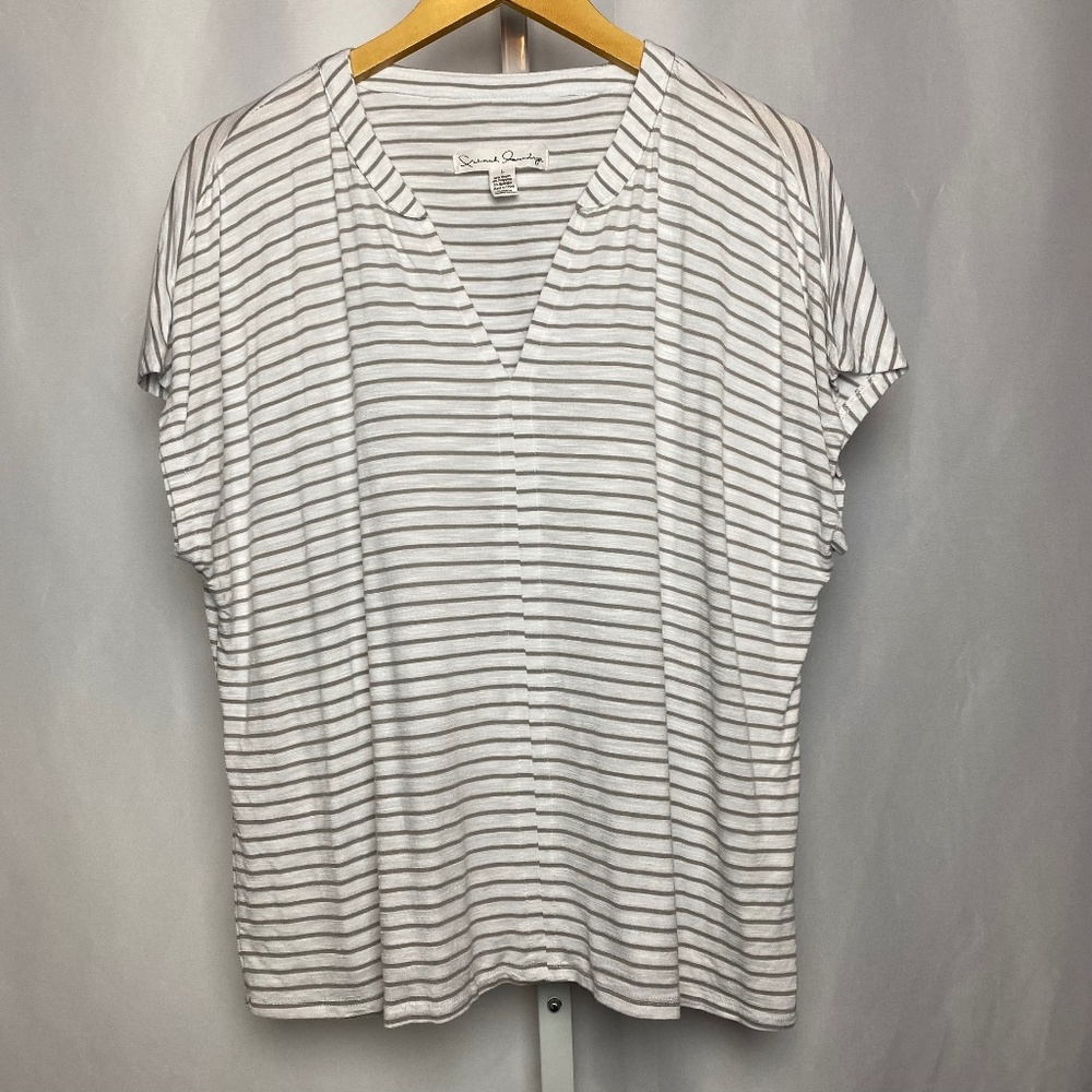 French Laundry Grey | White Striped Loose Fit Drop Shoulder Blouse Large